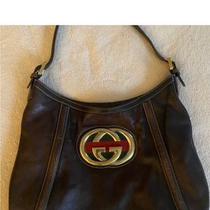 Auth vintage Gucci Britt shoulder bag brown leather